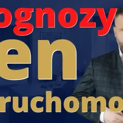 Mężczyzna w garniturze na tle tekstu "Prognozy cen nieruchomości".